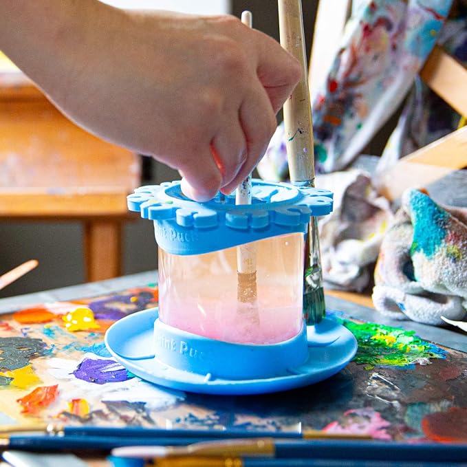 Paint Puck Ultimate Rinse Cup Paint Brush Cleaner (Red, Mug) – Non-Spill Paint Water Cup & Brush Cleaner with Brush Holder, Squeegee Lips & Drip Tray for Acrylic, Watercolor & Art Supplies