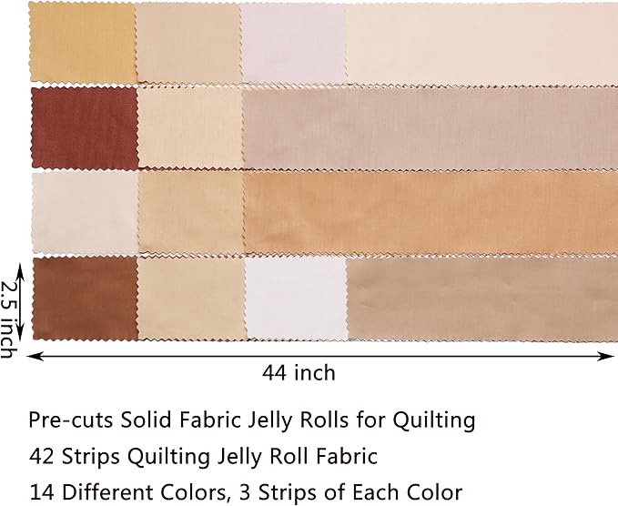 Solid Jelly Roll Fabric for Quilting 42 Strip 2.5" x 44", Cotton Fabric Strips Jelly Rolls for Quilting, Rug, Blanket, Quilt, and Crafts - Brown White Coffee Khaki Cream Ivory Natural