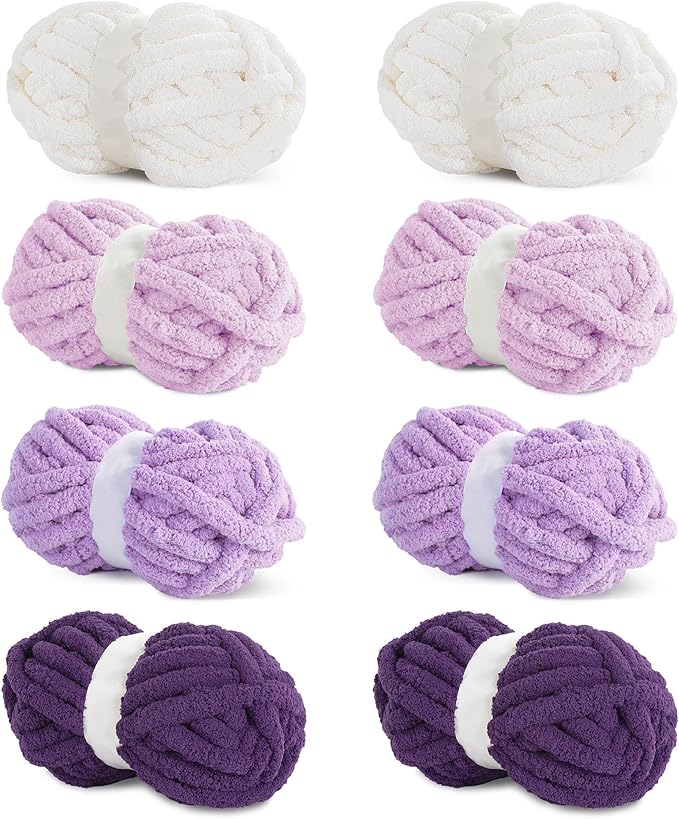 HOMBYS 8 Pack Assorted Chunky Yarn for Crocheting,Super Bulky Large Soft Fluffy Yarn,Plush Fuzzy Yarn,Thick Chenille Yarn for Hand Knitting/Arm Knitting,Purple Gradient(27yds,8 oz Each Skein)