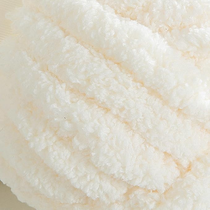 HOMBYS Cream White Chunky Chenille Yarn for Hand Knitting,Fluffy Soft Jumbo Yarn Crocheting,Super Bulky Big Yarn for Chunky Blanket,Large Thick Arm Knitting Yarn,8 Pack Plush Fuzzy Yarn