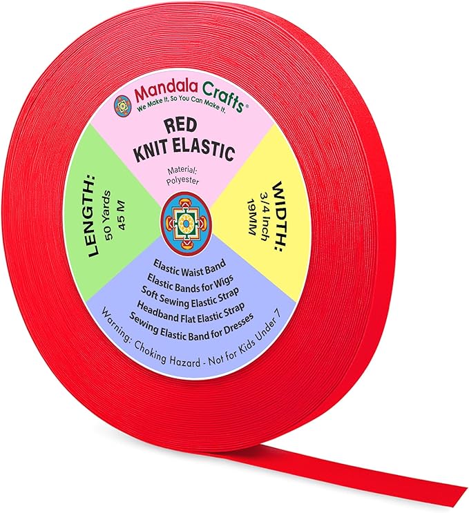 Mandala Crafts Wide 3/4 Inch Red Elastic Bands Spool for Pants Waistbands Sewing and DIY Crafts, 50 YD Stretchy Flat Fabric Strap Knit Elastic Band for Wig