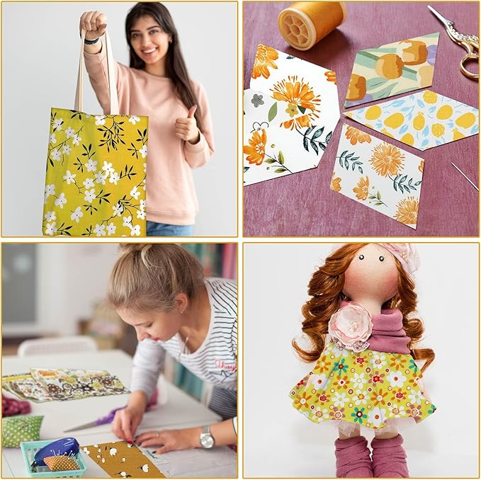 Ganeen 500 Pcs 5 x 5 Inches Cotton Fabric Squares Precut Quilting Fabric Bundles Solid Colors Quilt Material for DIY Craft Sewing Embroidery(Yellow Floral)