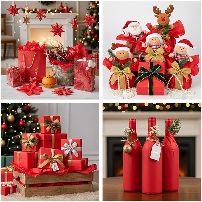 Qilery 500 Sheets Red Tissue Paper Bulk for Gift Bags 20 x 30 Inch Acid Free Wrapping Paper Sheets for Valentine's Day Chinese New Year Decoration DIY Craft, Packing Supplies for Moving, Wedding Party