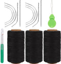 Lusecarl Needle and Thread for Hair Extensions 3 Rolls Hair Weave Sewing Threads with 10 Pcs C J I Shape Curved Upholstery Needles for Hand Sewing, Hair Extensions, Making Wigs DIY (10+3, Black)