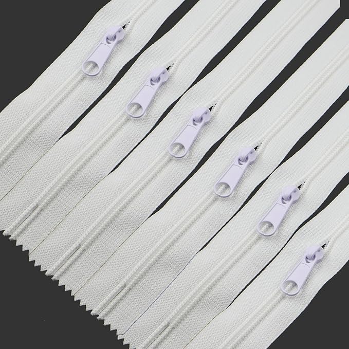 Leekayer #5 8 Inch White Nylon Zippers Bulk 6PCS 20.32 CM Zipper for DIY Tailor Sewing Craft Bag,Luggage,Dress,Sofa Cushion,Pillow Bed Covers (White)