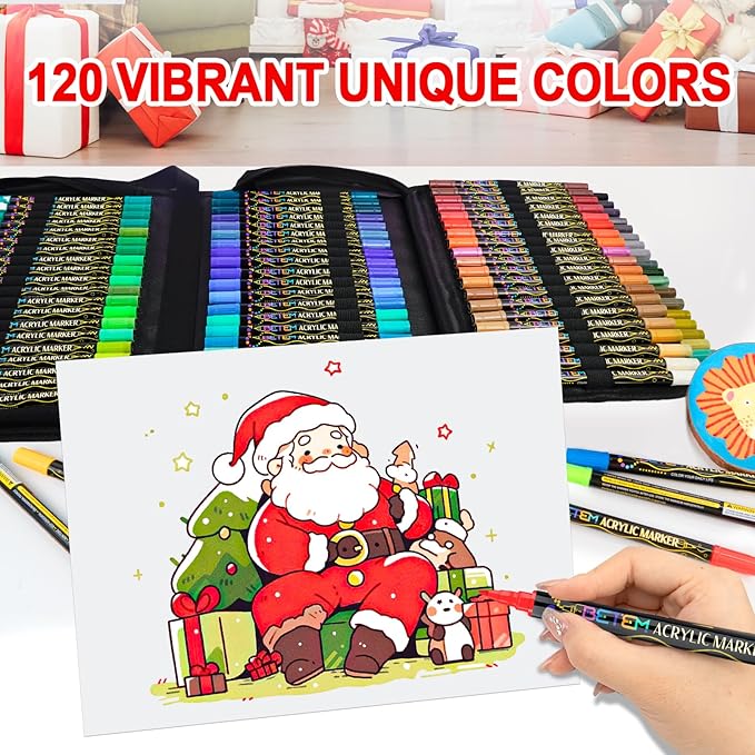 Betem Paint Markers Acrylic Paint Pens, Dual Tip 120 Colors Acrylic Markers with Brush Tip and Fine Point, Art Supplies for Wood, Canvas, Glass, Rock Painting Kit DIY Crafts Drawing Kit with Bag