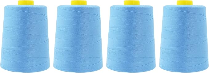 Mandala Crafts 4 Pack of Serger Threads Cones Spools - 20S/2 24000 Yards Polyester Light Blue Threads for Sergers Machine and Overlock Quilting Sewing Machine