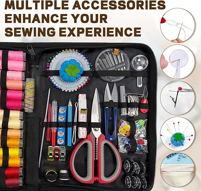 Pmbqifay 197PCS Sewing Kit for Adults, 43 XL Thread Spool, Beginners with Advanced Large Sewing Sets, Suitable for Travelers, Adults, Children, Beginners, Emergency Items, DIY and Family Sewing Kit