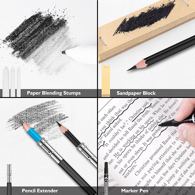 Soucolor Art Supplies, 76 Pack Drawing Set Sketching Kit, Box for Artist Adult : 3-Color Sketchbook, Watercolor Pad, Coloring Book, Charcoal Colored Watercolor Metallic Pencils