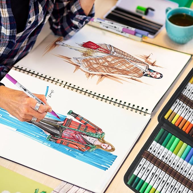 ZSCM Art Duo Tip Brush Markers Set, 60 Colors Fine Brush Tip Artist Drawing Pens Set with Coloring Book, for Adult Sketching Journal Planner Gifts