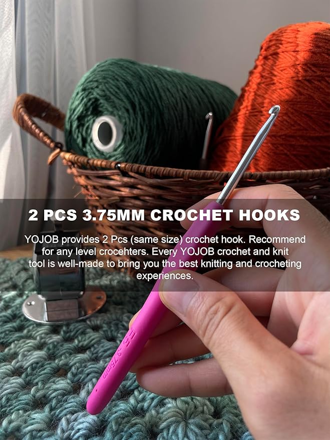 2Pcs 3.75mm Crochet Hooks, Ergonomic Crochet Hook for Arthritis and Beginners, Extra Long, Smooth, Comfortable (Size F / 3.75mm)