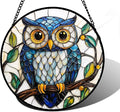 Stained Glass Window Hanging, Owl Gifts for Women Sun Catchers Diamond Glass Panel Hangings Birds Suncatcher Decor for Birthday for Women, Men, Wife, Aunt, and Mom 9.8 in