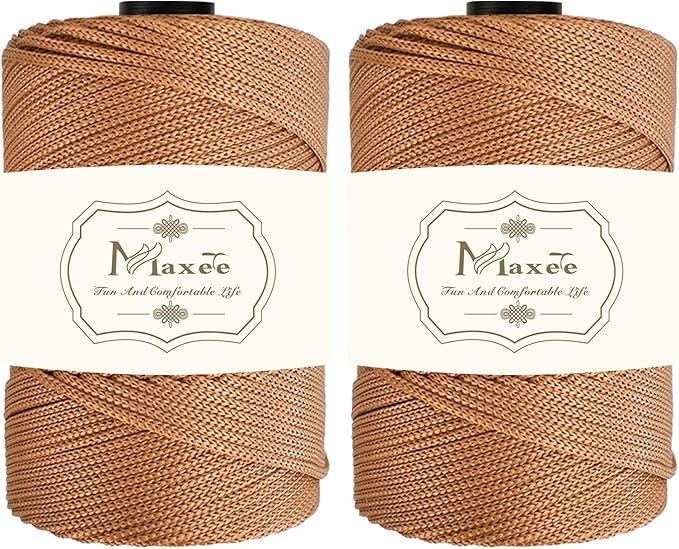 Maxee Premium Polyester Macrame Cord 3 mm × 218 yd (2 Pack),3mm 100% Polypropylene Macrame Cord,Ideal for Crochet, Wall Hangers, Bags, Rugs & DIY Crafts（Autumn Yellow）