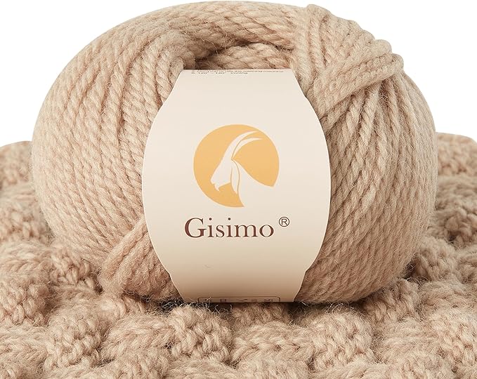 100% Merino Wool Yarn 3-Ply Luxurious and Soft Yarn for Hand Knitting & Crocheting (Khaki, 1Ball)