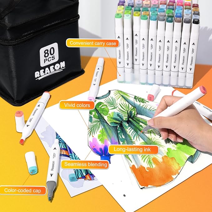 Alcohol Art Markers, 80 Colors Fine & Chisel Dual Tip Marker Set, Permanent Art Markers for Adults Sketching Painting Drawing and Coloring(White Barrel)