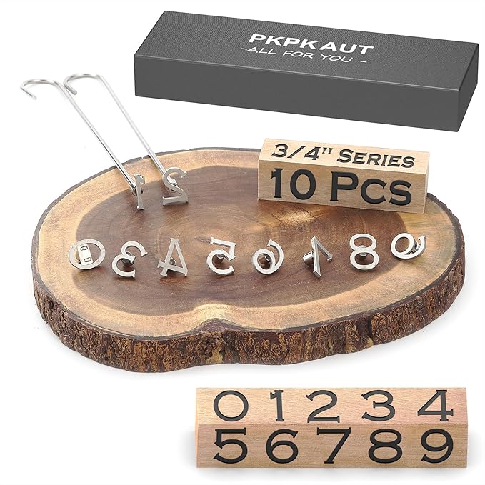 10Pcs Mini 3/4" Branding Irons, Number Custom Wood Branding Iron Personalized for Wood Working, Leather Hats, Felt, Cowhide, BBQ Brander & Bread Logo, Steak Branding Iron for Food