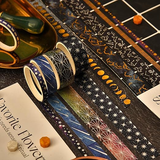 36 Rolls Galaxy Washi Tape Pack Stars Arts Adhesive Tapes Gold Silver Foil Decorative Masking Tape Sets for Craft, Kids, Scrapbook, DIY, Gift Wrapping (Constellation 36 Rolls)