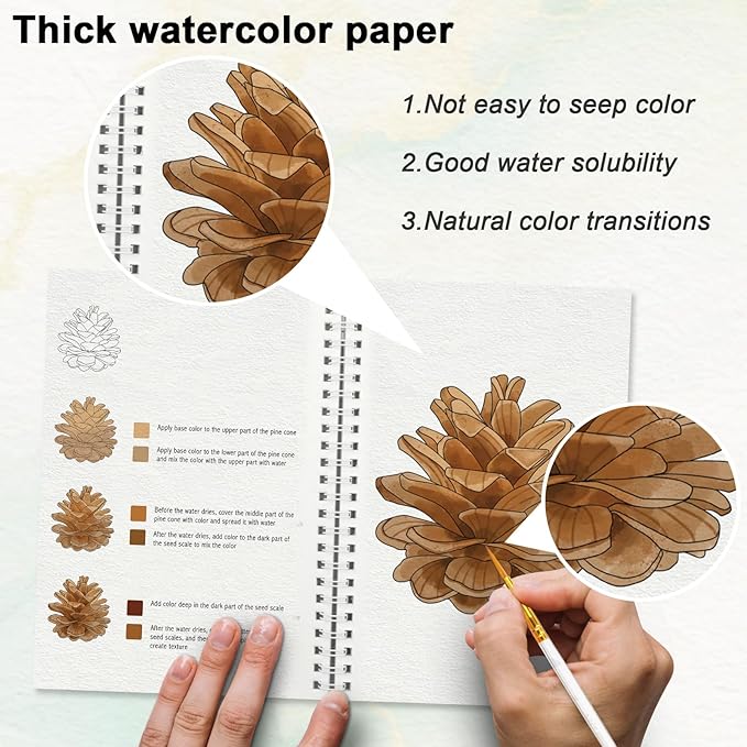Watercolor Workbook for Beginners with Step-by-Step - 12 Watercolor Coloring Pages - 100% Cotton 300gsm/140lb Watercolor Paper - Gift for Women,Adults, Teens (Winter)