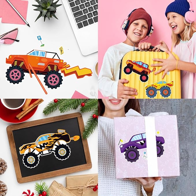 24PCS Monster Truck Stickers, Make Your Own Stickers, Monster Truck Themed Birthday Party Favor, Cartoon Car Make-a-face Sticker Teacher Classroom Rewards Activities for Girls Boys