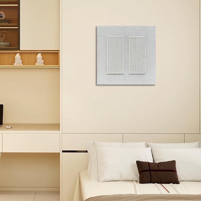 Art 24x24-inch White Textured Abstract Art Oil Painting in Modern Minimalist Style, Suitable for use as a Home Decoration Item and for Display on The Office Wall