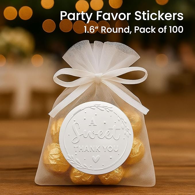 100 x A Sweet Thank You Wedding Stickers Party Embossed Sticker, Raised Embossing Favors Labels, Thank You Gifts Embossed Round Stickers, Gift Box Labels, 1.6 inch
