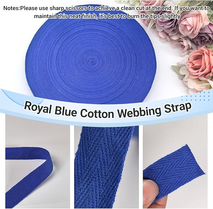 Royal Blue Twill Tape 3/4 Inch Wide - 40 Yards Herringbone Cotton Webbing Bias Binding Tape for Sewing, Crafting, DIY Projects, Pet Collars, Gift Wrapping and Home Decoration