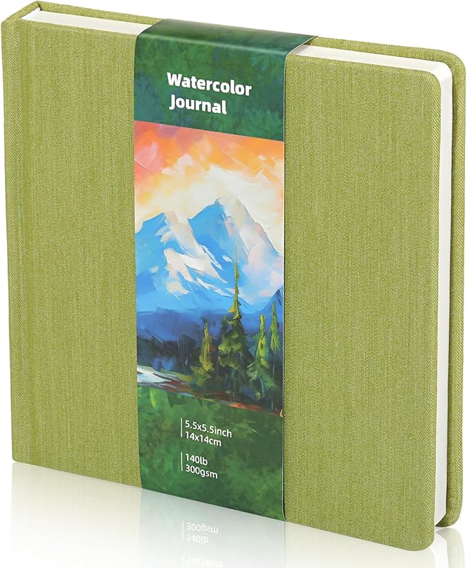 Dispowreath 5.5 x 5.5 in Watercolor Sketchbook Journal Square Watercolor Notebook Cold Press 140lb 300gsm Cotton Paper 48 Pages Journals Notebook Paper Pads(Green)