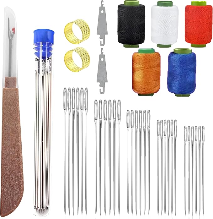 Big Eye Steel Sewing Needles Kit Stainless Steel Needles for Hand Sewing & Embroidery Complete Sewing Kit for Adults with Case (41-PCS)