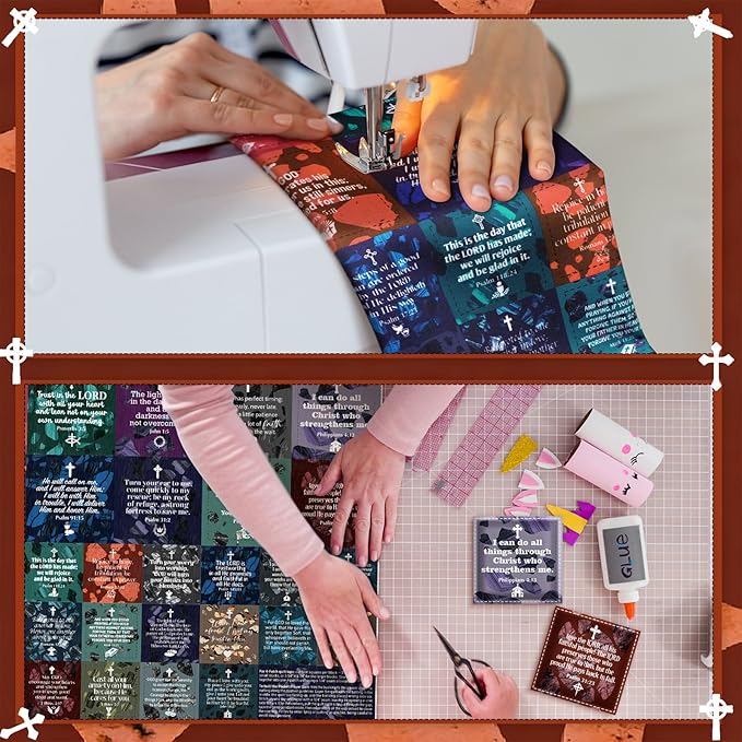Pocket Prayer Quilt Panel Squares with Small Wooden Crosses Mini Scripture Pocket Prayer Quilt for Friend Family Religious Spiritual Gift Easter Reward Gift(Retro1,Brown)