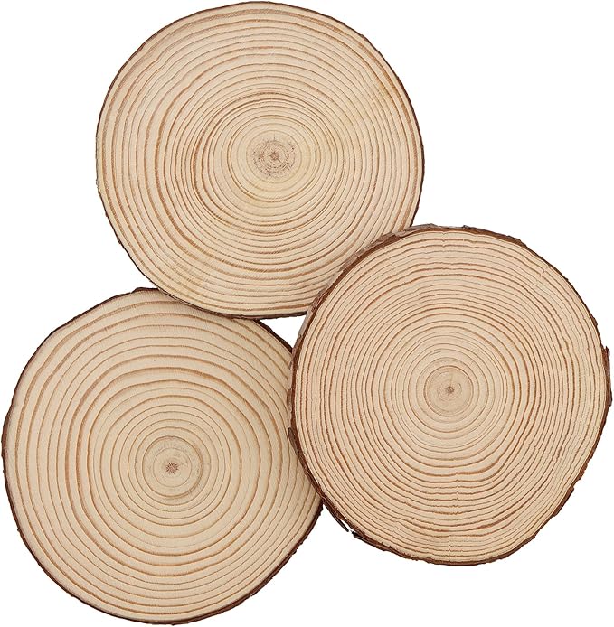 KINJOEK 30 PCS Natural Wood Slices 5.1-5.5 Inch with Bark Unfinished Wood Circles for Coasters DIY Crafts Wedding Decorations Christmas Ornaments