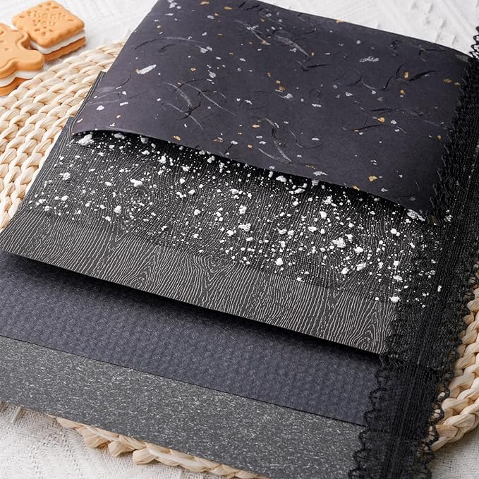 15Pcs Handmade Scrapbook Art Paper Craft Textured Paper Colorful A5 sheet Mesh Special Paper Mix for Scrapbooking Junk Journal Journaling Supplies DIY Materials,5.8x8.2 inches (Black)