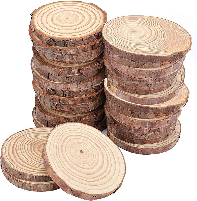 ZOENHOU 40 PCS 3.5-4 Inch Natural Wood Slices for Craft, Unfinished Wooden Circles Coasters with Bark for DIY, Arts, Centerpieces, Paintings, Wedding Decoration, Christmas Ornaments