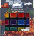 Soho Urban Artist Glitter Bomb Watercolor Paints - 12 Glitter Watercolor Paint Colors, Semi-Moist, Ultra-Sparkly for Shimmering Mixed-Media Art & Journaling