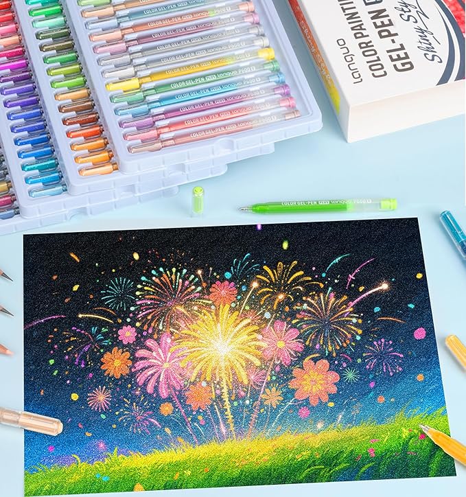 Glitter Gel Pens, 54 Pack Colored Pens for Black Paper & White Paper, 1.0mm Point Pens, Large Capacity Ink Pens for Coloring, Writing, Drawing, Journaling, Note Taking, Office, Home