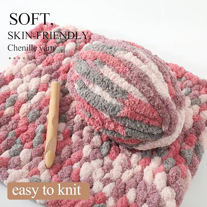 Chunky Yarn for Hand Knitting, No7 Thick Yarn, 250Grams 32Yards, Pack of 4, Perfect for Knitters and Crafters (cherryBlossoms Fall)