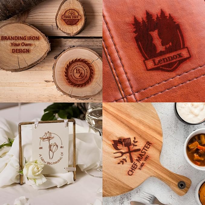 Custom Branding Iron for Wood Personalized Electric Logo Metal Branding Iron Durable Leather Iron Stamp Wedding Gift Handcrafted by Design for Meat Wood Paper Plastic-3.5"