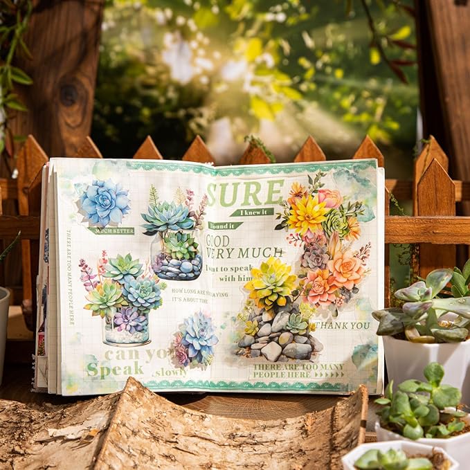 120Pcs Colorful Succulent PET Stickers, Vibrant Multicolor Botanical Designs for Journaling, Scrapbooking, DIY Crafts, and Creative Projects