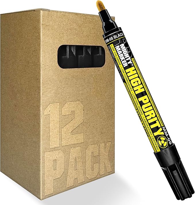 High Purity MM-08 Dual Tip Marker, 13ml Lab-Tested Paint, Dual Cone/Chisel Tip, Low Corrosive, Low Halogen & Chloride, Certificate & Lab Analysis Included, Made in USA - Black 12 Pack