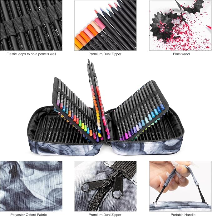 H & B 120-Color Colored Pencils Set with Mandala Coloring Sheets, Eraser, Sharpener - Soft Oil-Based CoresArt Supplies Drawing Kit for Adults, Kids, and Beginners