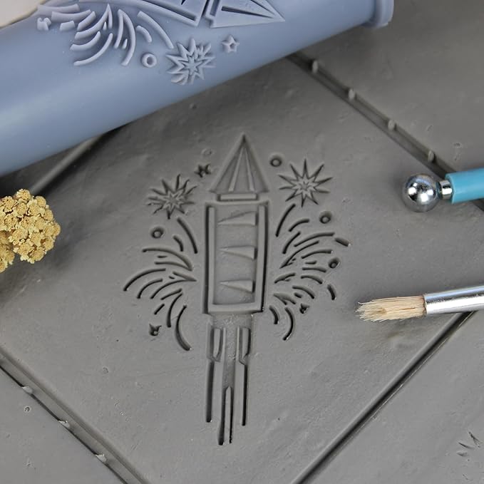 Firework Clay Texture Roller (4") - America Set #01 - Embossing Pattern Roller for Polymer & Ceramic Clay, Pottery & Crafts