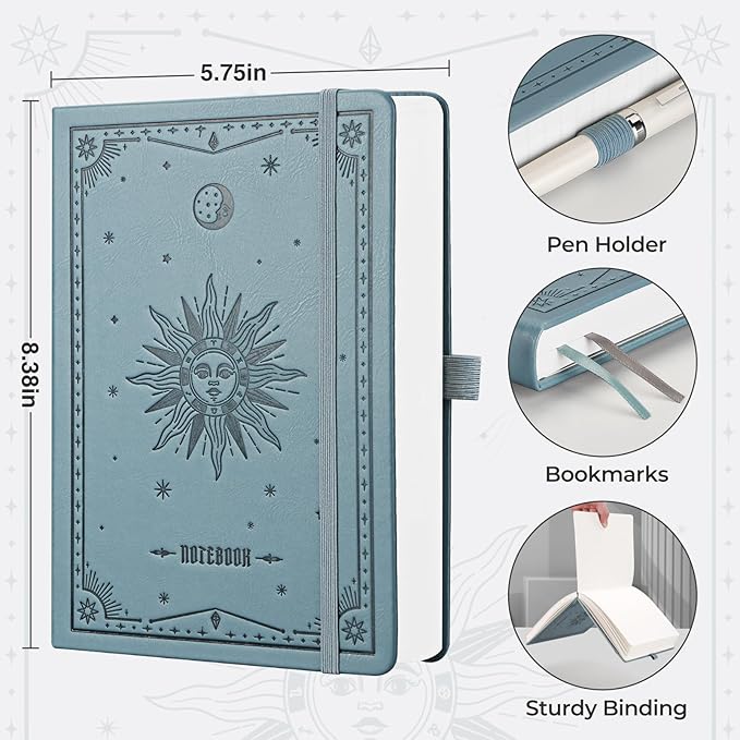 EMSHOI A5 Graph Paper Notebook, 320 Pages Hardcover Leather Journal, 100gsm Thick Square Grid Paper for Work, School, Math, Engineering, Writing & Graphing – 5.75”x8.38” GrayBlue