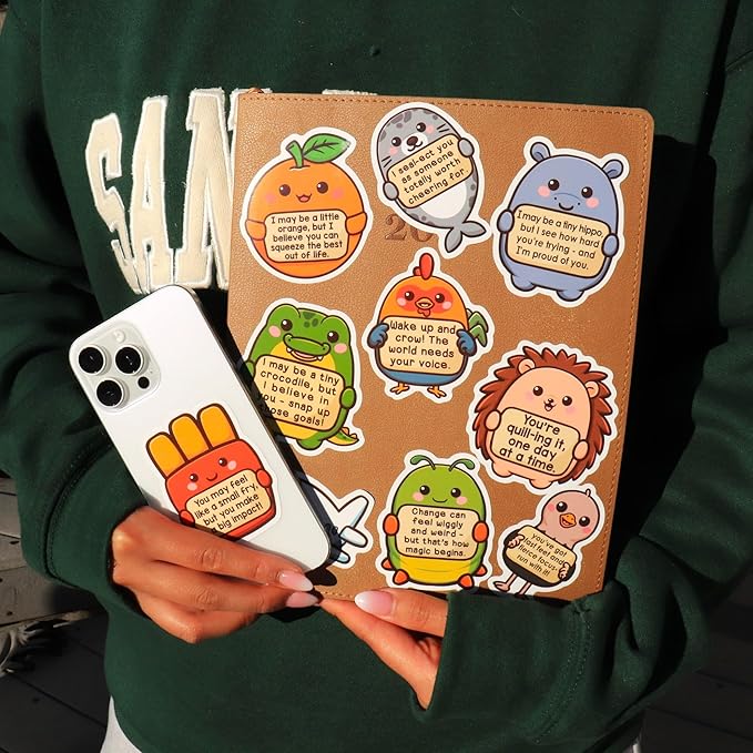 200Pcs Emotional Support Buddies Stickers, Positive Affirmation Sticker Pack, Cute Animal Vinyl for Water Bottle Laptop Computer Luggage... Inspirational Mental Health Decoration for Kids Teens (200)