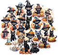 100 Pcs Black Cat and Witch Stickers, Horrible Pumpkin Stickers for Scrapbook, Junk Journal, Collages, Halloween Party Favors, Waterproof Vinyl Sticker for Laptop, Window, Water Bottles