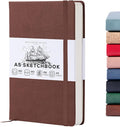 Beechmore Books A5 Sketchbook – 5.8x8.3 Premium Vegan Leather Bound Large Sketch Book Hardcover with 156 Thick 160gsm Perforated Ivory Pages, Blank Sketch Pad, Gift Boxed Back Pocket, Ribbon Bookmark