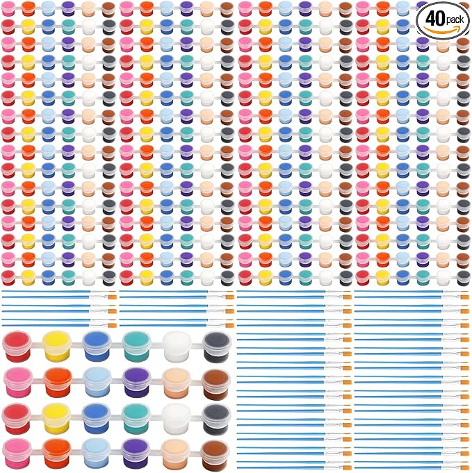 Yihurlm 40Pack Mini Acrylic Paint,12 Color Acrylic Paint Strips,40 Flat and 40 Pointed Brushes,Painting Party Supplies,Washable Mini Painting Kit Container Strips Storage for Artistic Craft Gift(2 ml)