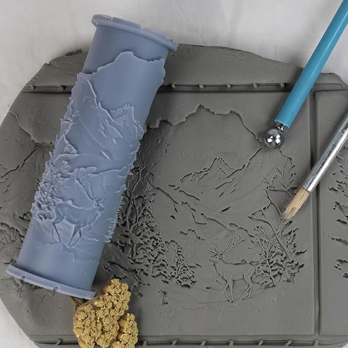 Winter Stag Clay Texture Roller (4") - Winter Set #01 - Embossing Pattern Roller for Polymer & Ceramic Clay, Pottery & Crafts