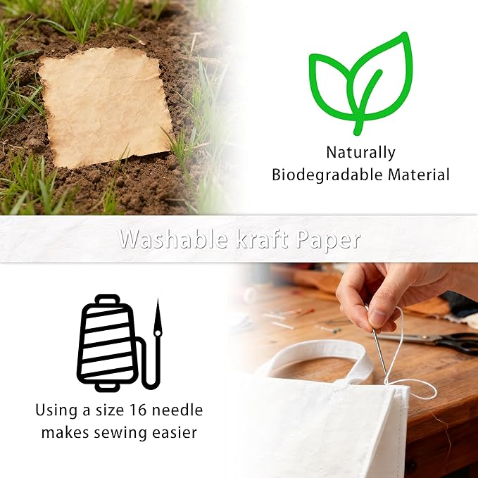 Washable Kraft Paper Roll - 16.9" x1.62 Yard Sewable Kraft Paper Fabric for Bag Making - Durable,Degradable and Washable Paper Material for DIY Foldable Grocery Bags (GZ01)