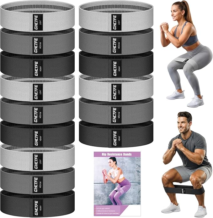 3/15PCS Fabric Resistance Bands for PT& Yoga Class, Athletes Training, Home Gym Exercise, Non-Slip Booty Bands Bulk Set for Glute, Leg Bands for Women, 3 Resistance Levels with Carry Bag