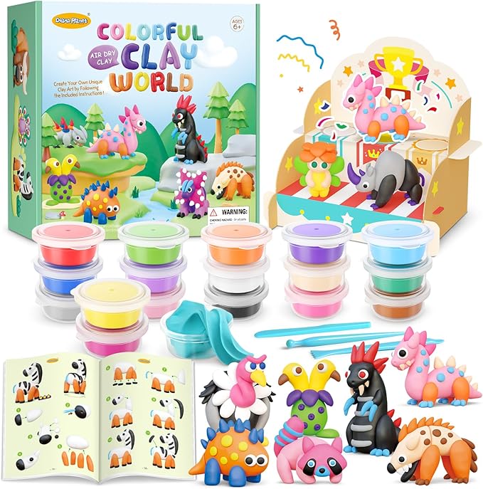 Air Dry Clay Kit for Kids - 18 Cans of Modeling Clay, 46-Page Guidebook with 26 Character Tutorials, Great Gift for Boys & Girls