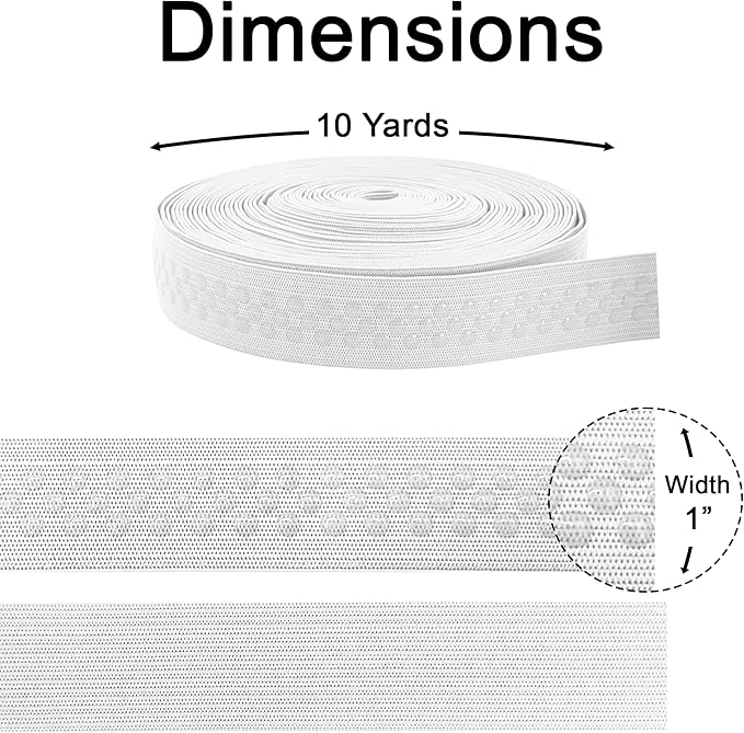 Mandala Crafts 1 Inch Elastic Silicone Gripper Tape for Clothing - 10 Yds Dotted Non Slip Elastic Band for Sewing - White Silicone Flat Fabric Stretchy Ribbon Straps